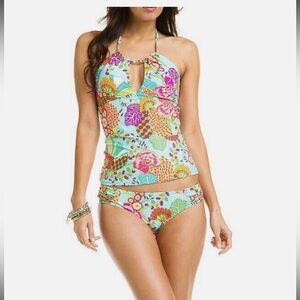 Trina Turk Colourful Halter Tankini Swimsuit Set Size 6